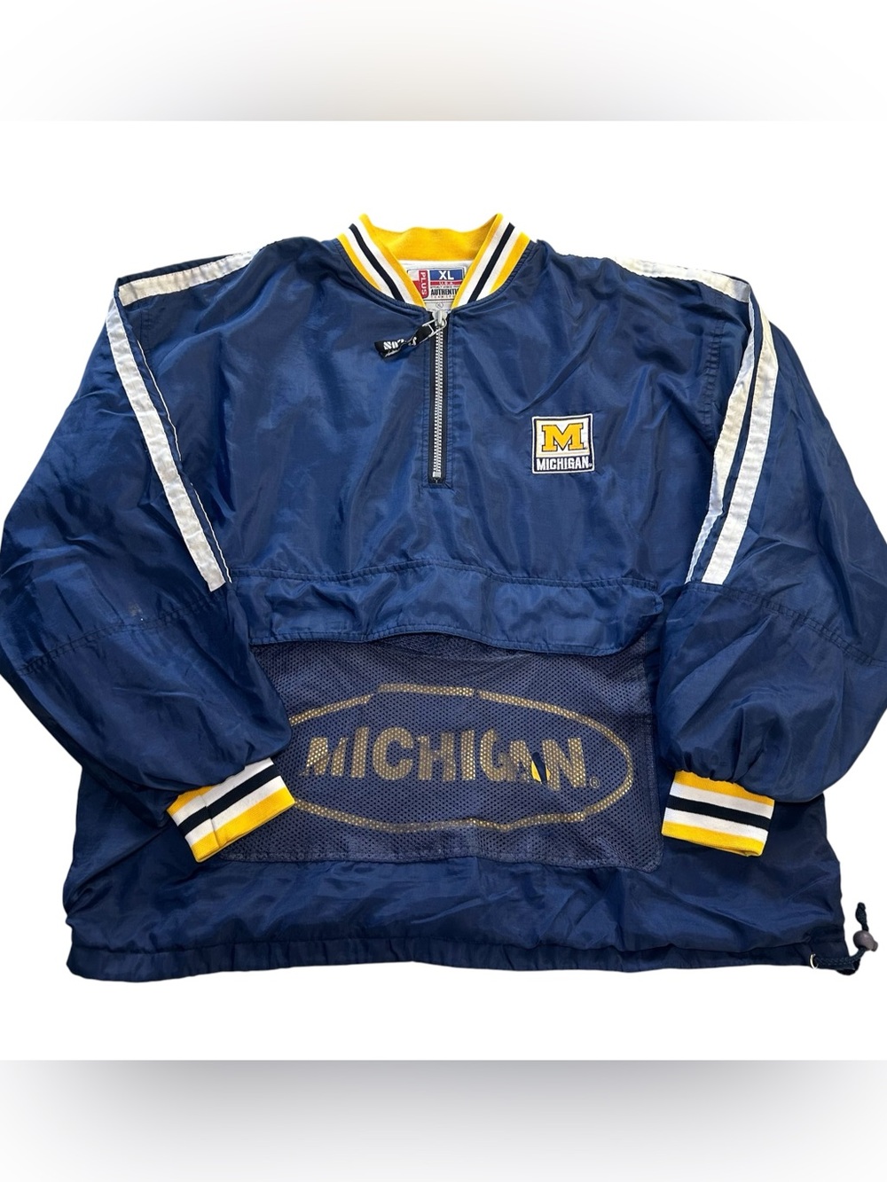VTG 90s Michigan Wolverines J Plus Authentics Jacket Mens XL 1/4 Zip Windbreaker